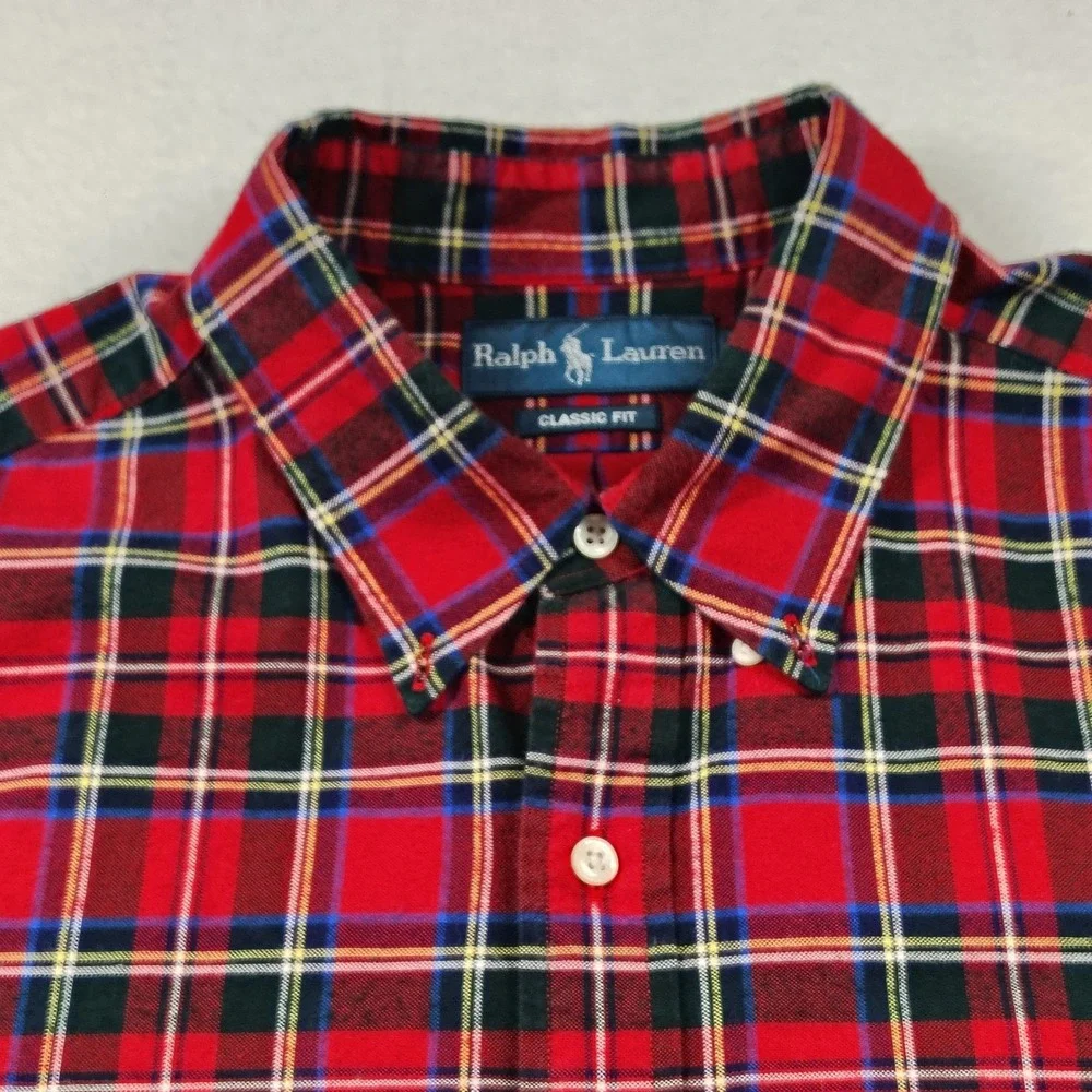 Ralph Lauren Mens Classic Fit Red‎ Tartan Plaid Button Down Shirt XL Long Sleeve